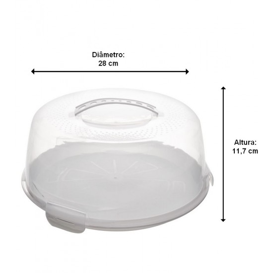 Prato Para Bolo 28 cm De Plástico Com Tampa E Alça Branco